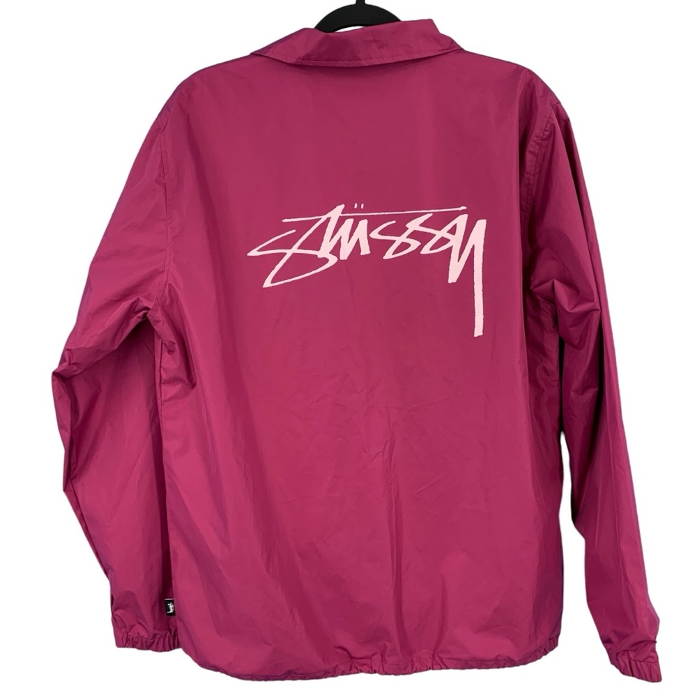 Stussy Windbreaker Jacket Womens Medium Pink Black Waterproof
